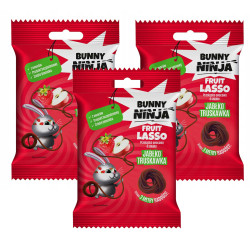 ZESTAW 3 SZT BUNNY NINJA przekąska owocowa FRUIT LASSO jabłko truskawka 20g