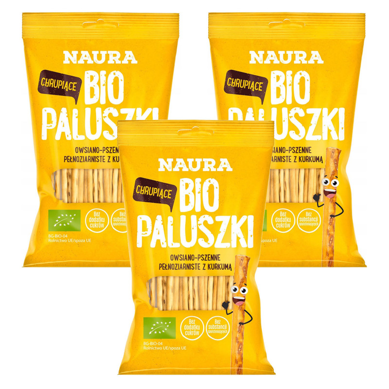 ZESTAW 3 SZT NAURA paluszki owsiano-pszenne pełnoziarniste z kurkumą BIO 45g